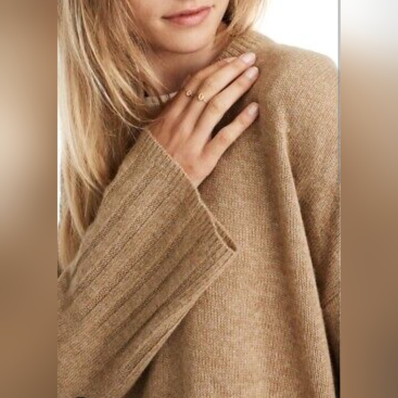 NWOT Madewell camel drop shoulder oversized boxy wide sleeve ribbed knit cuffs - Picture 3 of 14